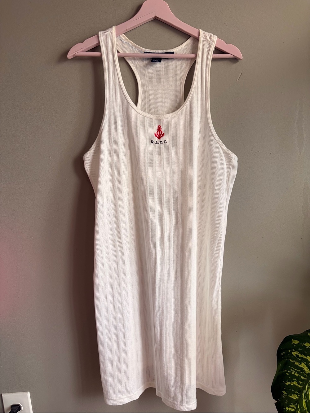 Ralph Lauren White Ribbed Racerback midi sleep dress  with Red Logo